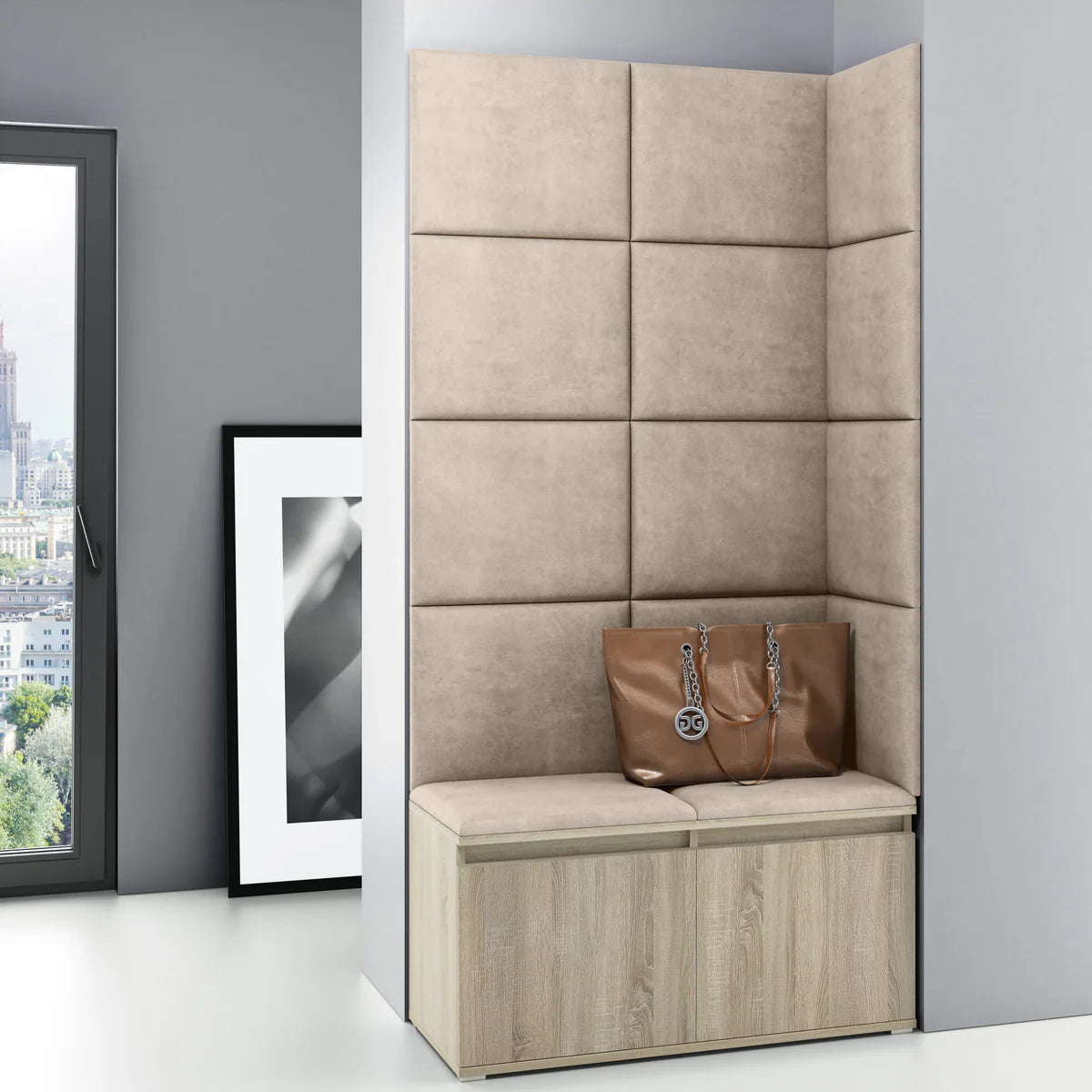 PK Emi 2 Hallway Wardrobe Sonoma - Upholstered Panels in Various Colours