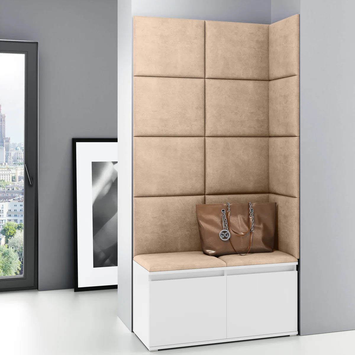 PK Emi 2 Hallway Wardrobe White - Upholstered Panels in Various Colours