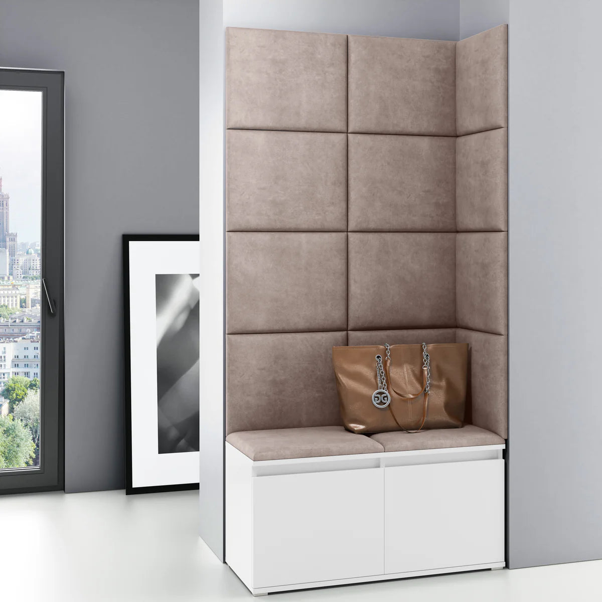 PK Emi 2 Hallway Wardrobe White - Upholstered Panels in Various Colours