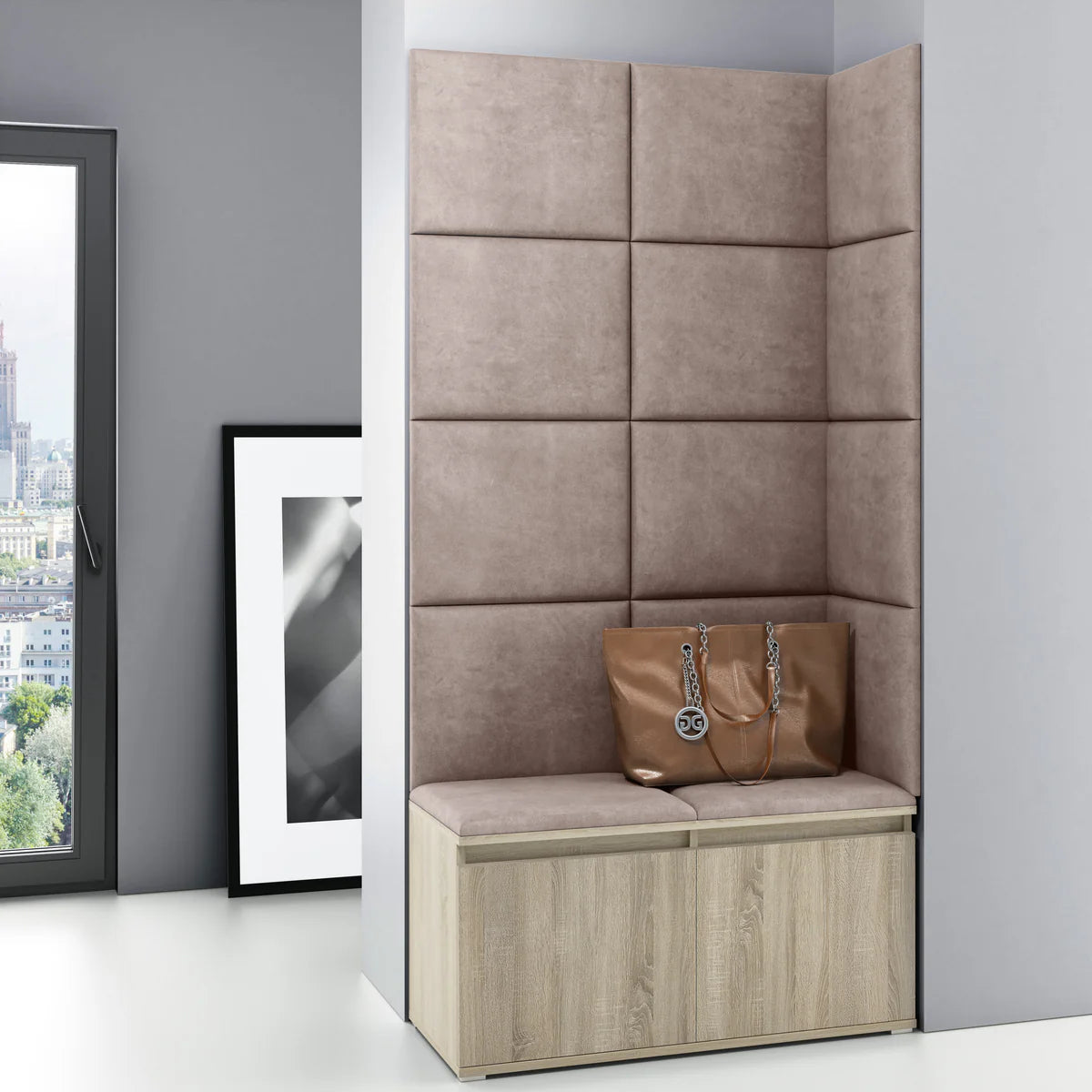 PK Emi 2 Hallway Wardrobe Sonoma - Upholstered Panels in Various Colours
