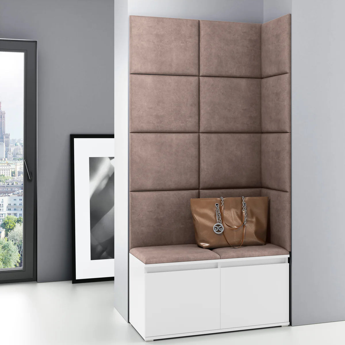 PK Emi 2 Hallway Wardrobe White - Upholstered Panels in Various Colours