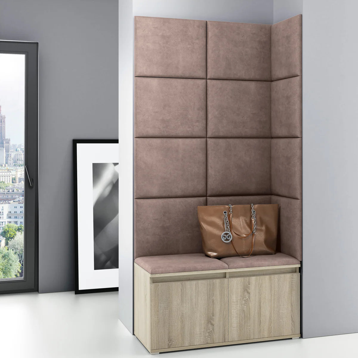 PK Emi 2 Hallway Wardrobe Sonoma - Upholstered Panels in Various Colours
