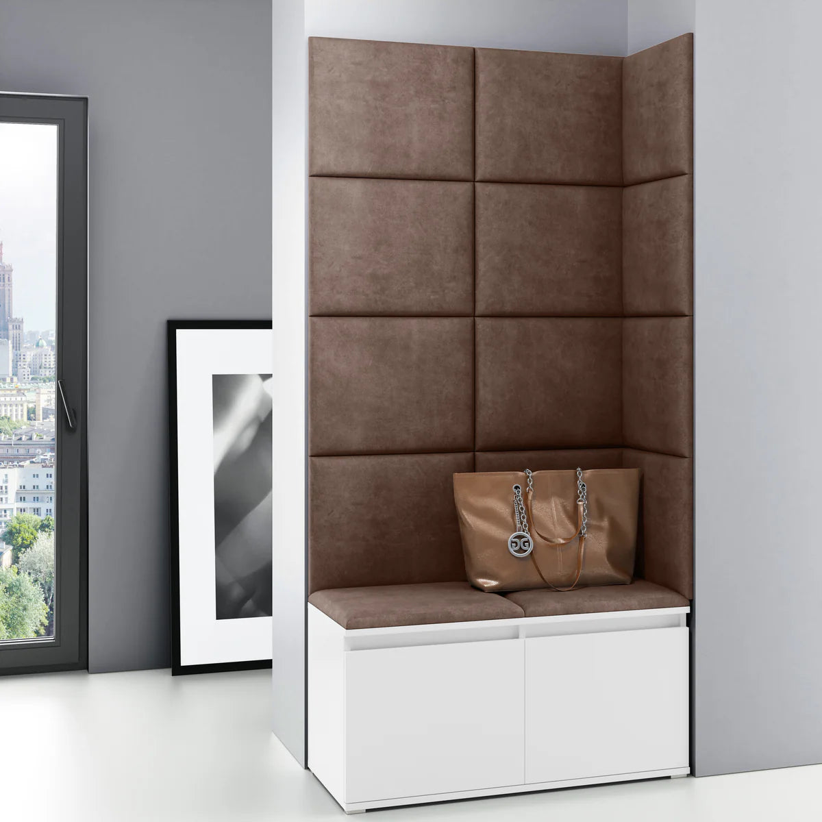PK Emi 2 Hallway Wardrobe White - Upholstered Panels in Various Colours