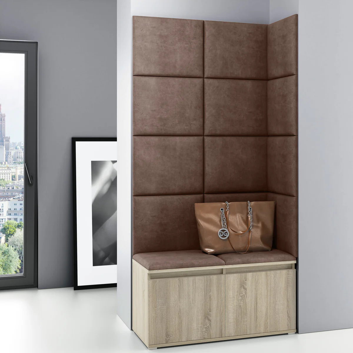 PK Emi 2 Hallway Wardrobe Sonoma - Upholstered Panels in Various Colours
