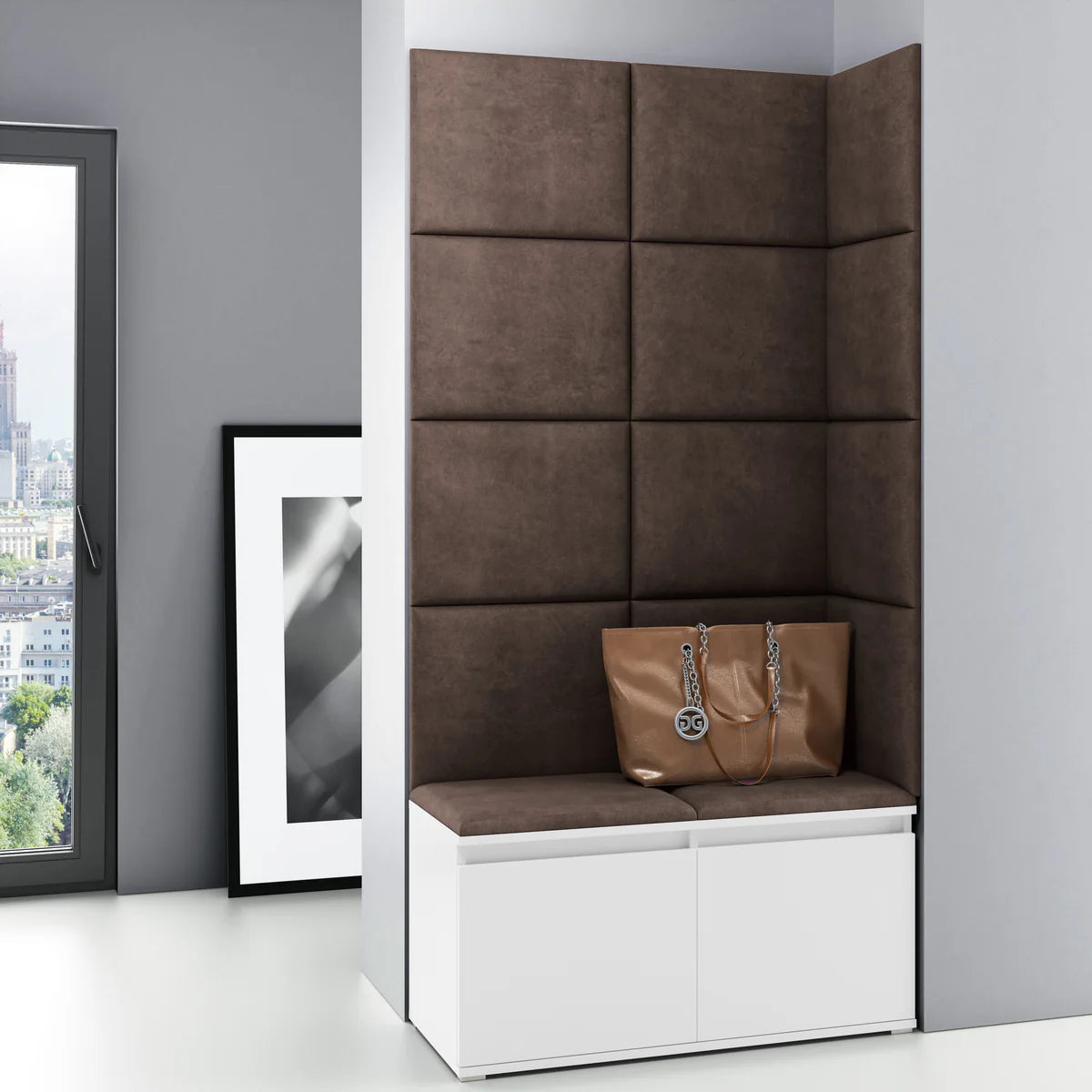 PK Emi 2 Hallway Wardrobe White - Upholstered Panels in Various Colours