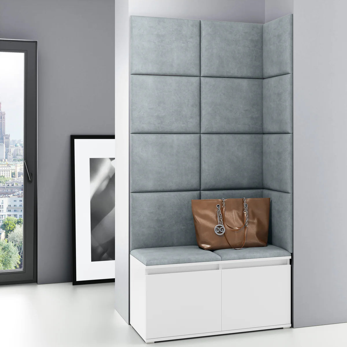 PK Emi 2 Hallway Wardrobe White - Upholstered Panels in Various Colours