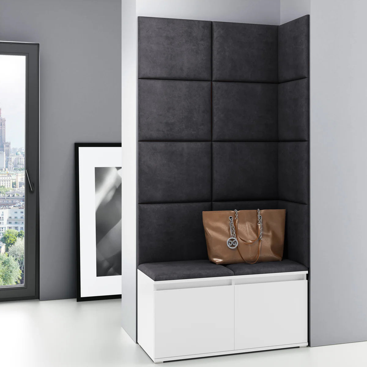 PK Emi 2 Hallway Wardrobe White - Upholstered Panels in Various Colours