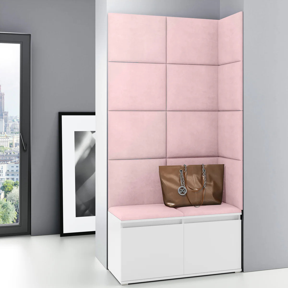 PK Emi 2 Hallway Wardrobe White - Upholstered Panels in Various Colours