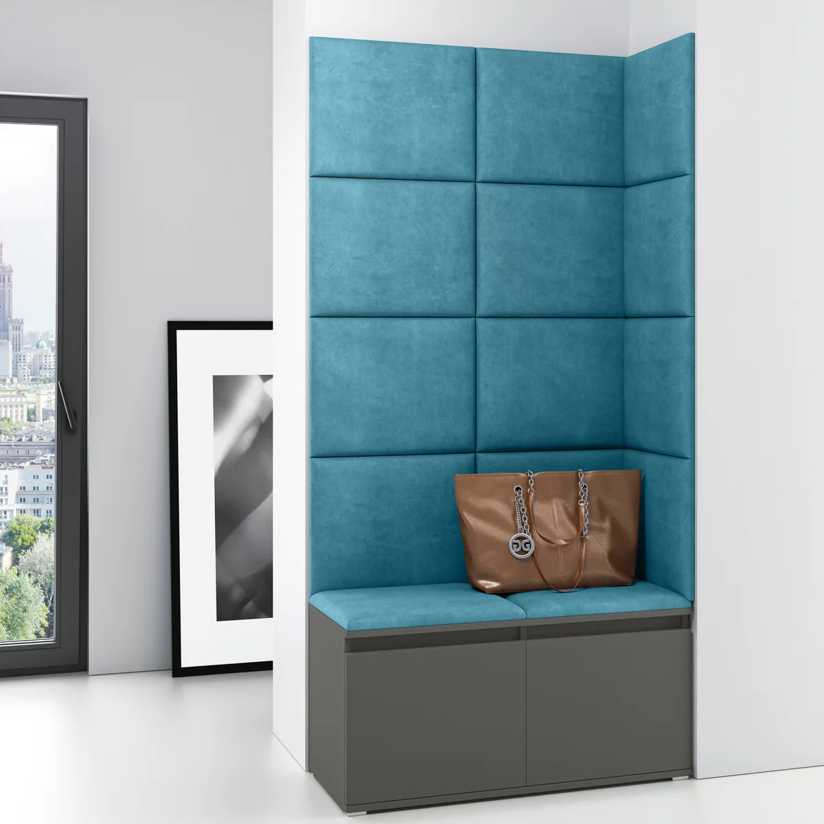 PK Emi 2 Hallway Wardrobe Graphite - Upholstered Panels in Various Colours