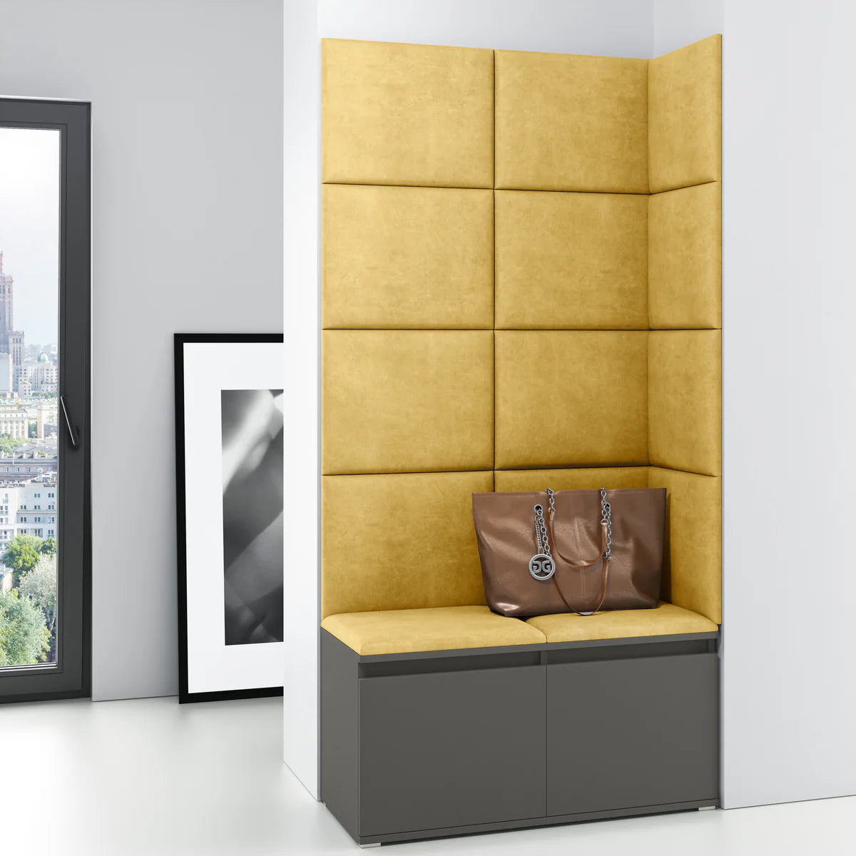 PK Emi 2 Hallway Wardrobe Graphite - Upholstered Panels in Various Colours