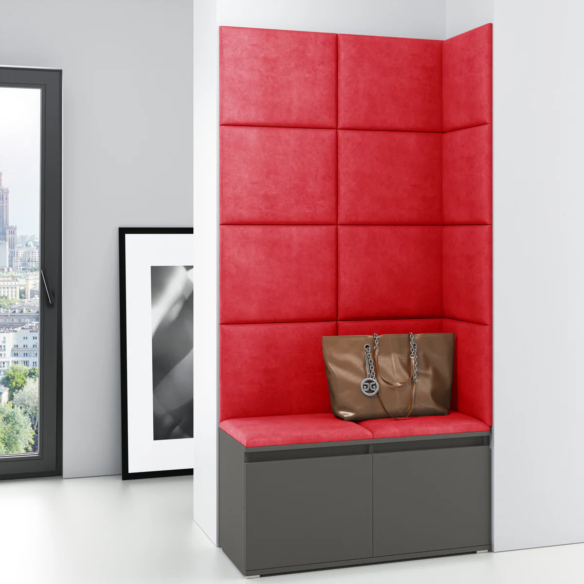 PK Emi 2 Hallway Wardrobe Graphite - Upholstered Panels in Various Colours