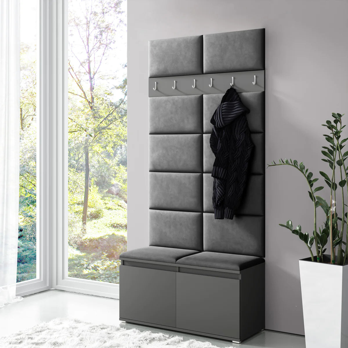 PK Emi 1 Hallway Wardrobe Graphite -Upholstered Panels in Various Colours