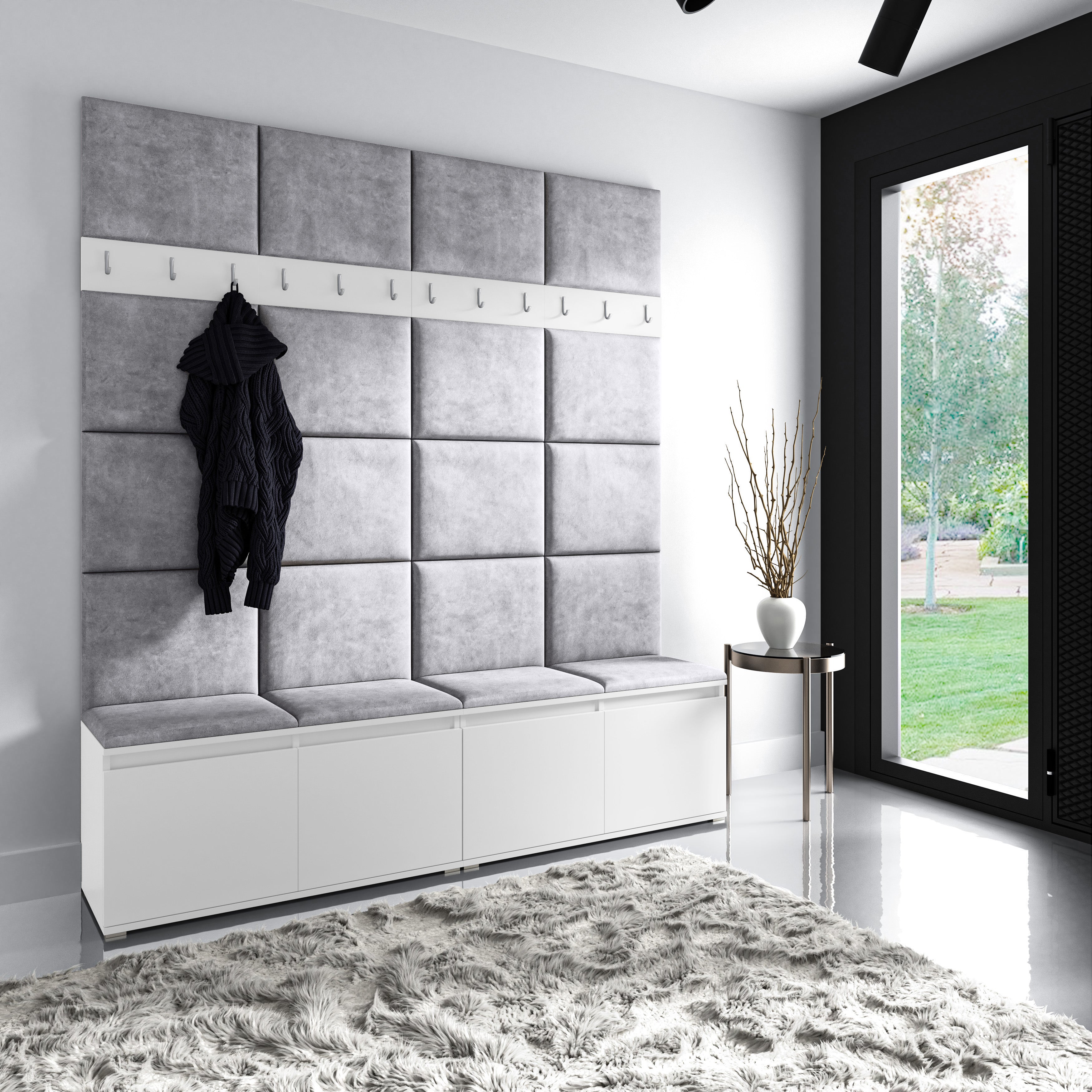 PK Emi 4 Hallway Wardrobe White - Upholstered Panels in Various Colours