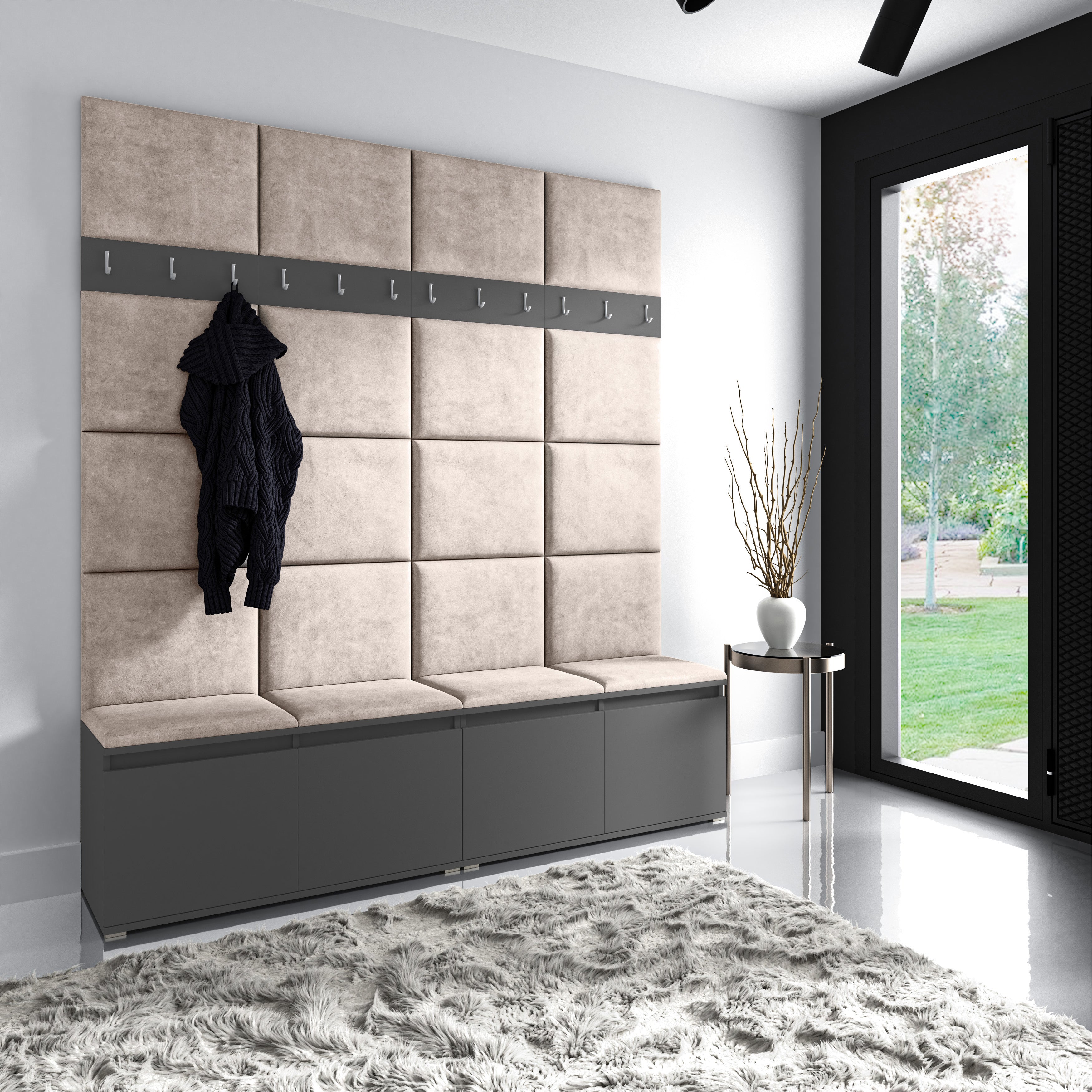 PK Emi 4 Hallway Wardrobe Graphite - Upholstered Panels in Various Colours