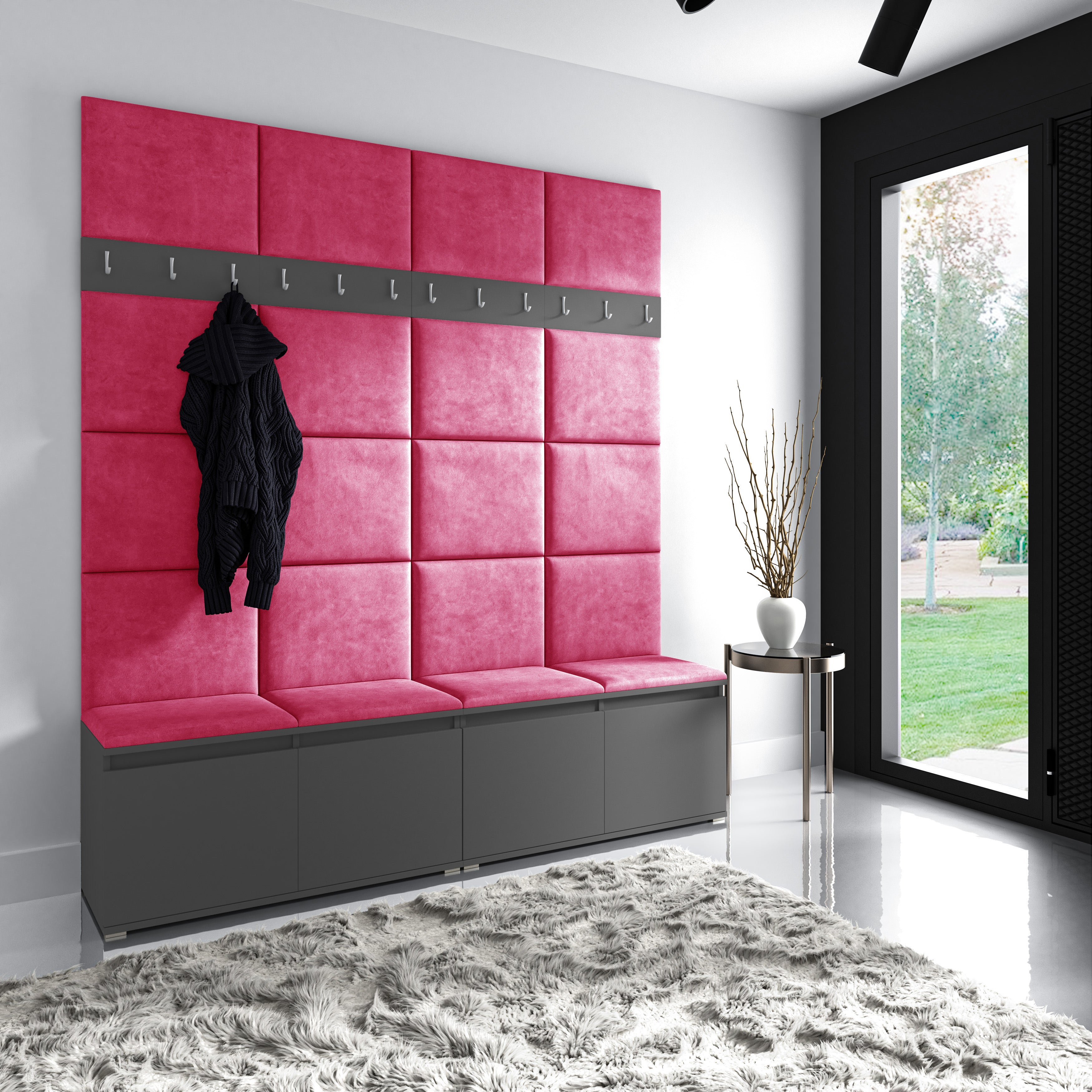 PK Emi 4 Hallway Wardrobe Graphite - Upholstered Panels in Various Colours