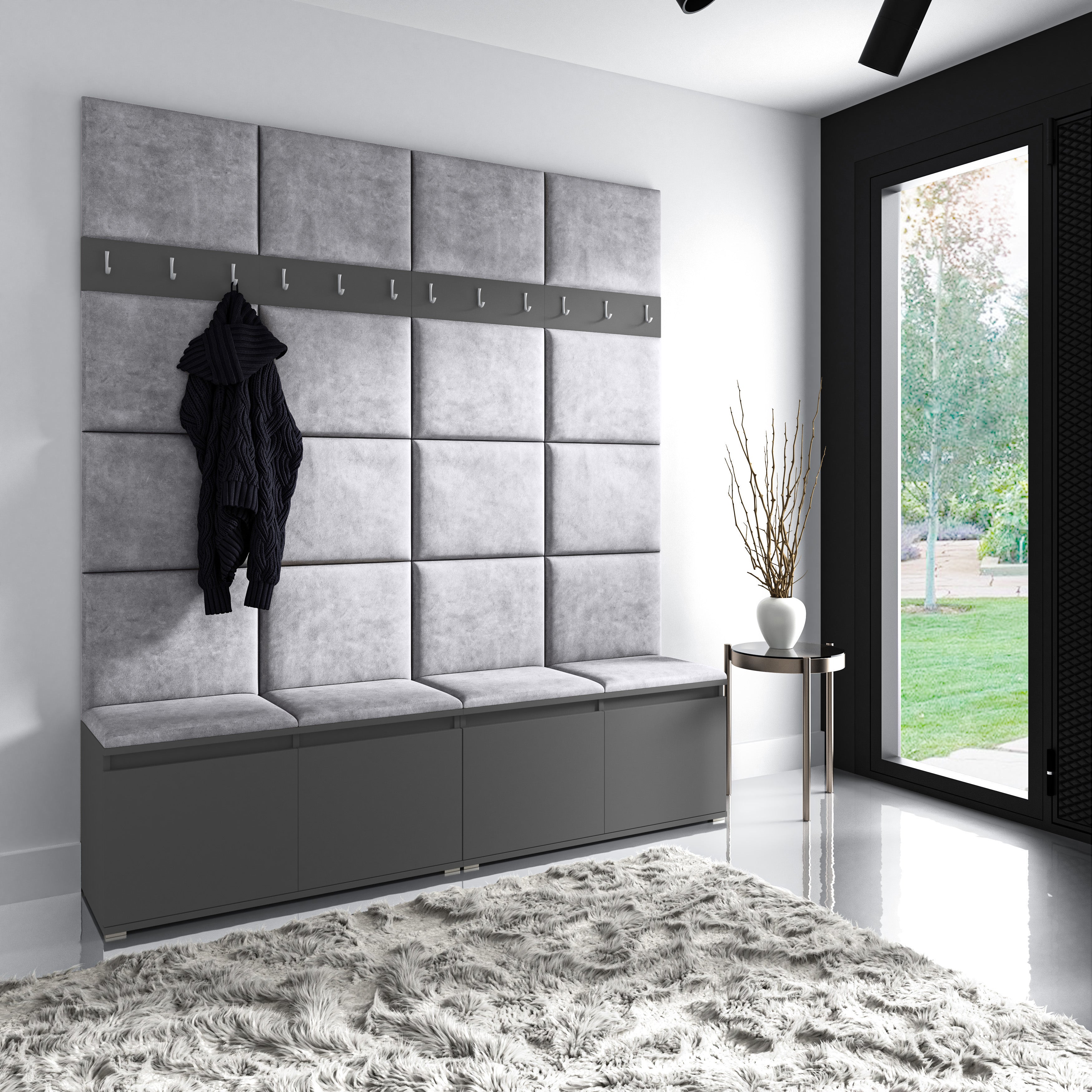 PK Emi 4 Hallway Wardrobe Graphite - Upholstered Panels in Various Colours