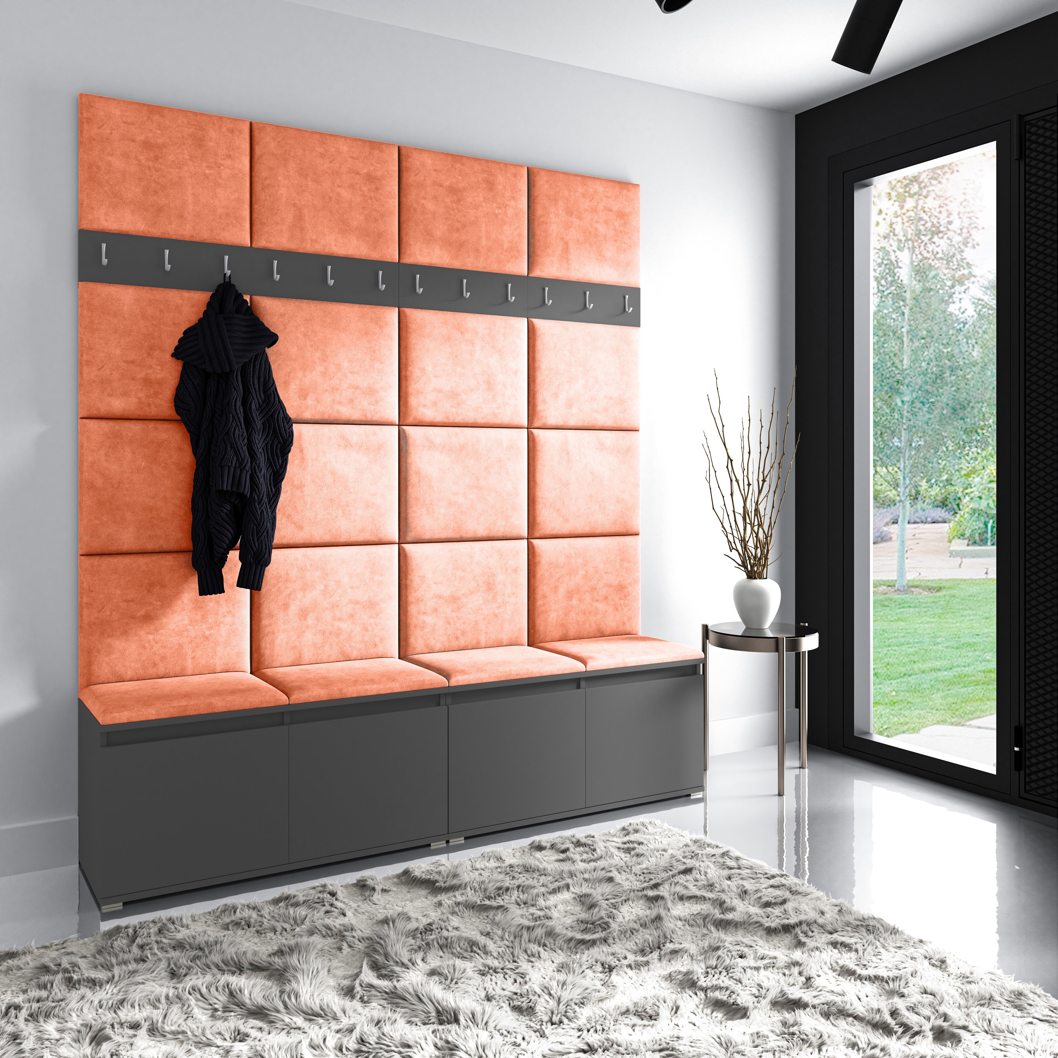PK Emi 4 Hallway Wardrobe Graphite - Upholstered Panels in Various Colours
