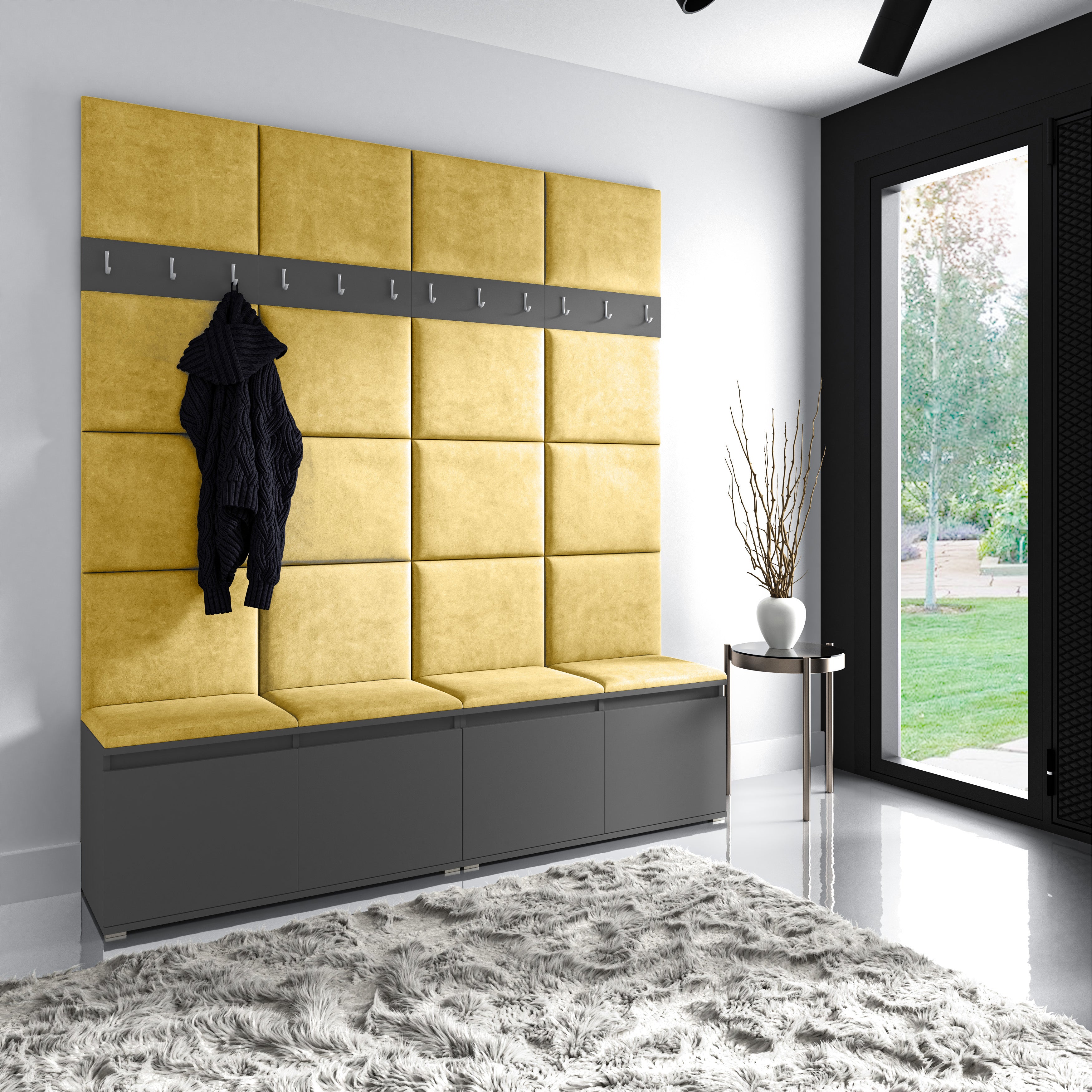 PK Emi 4 Hallway Wardrobe Graphite - Upholstered Panels in Various Colours