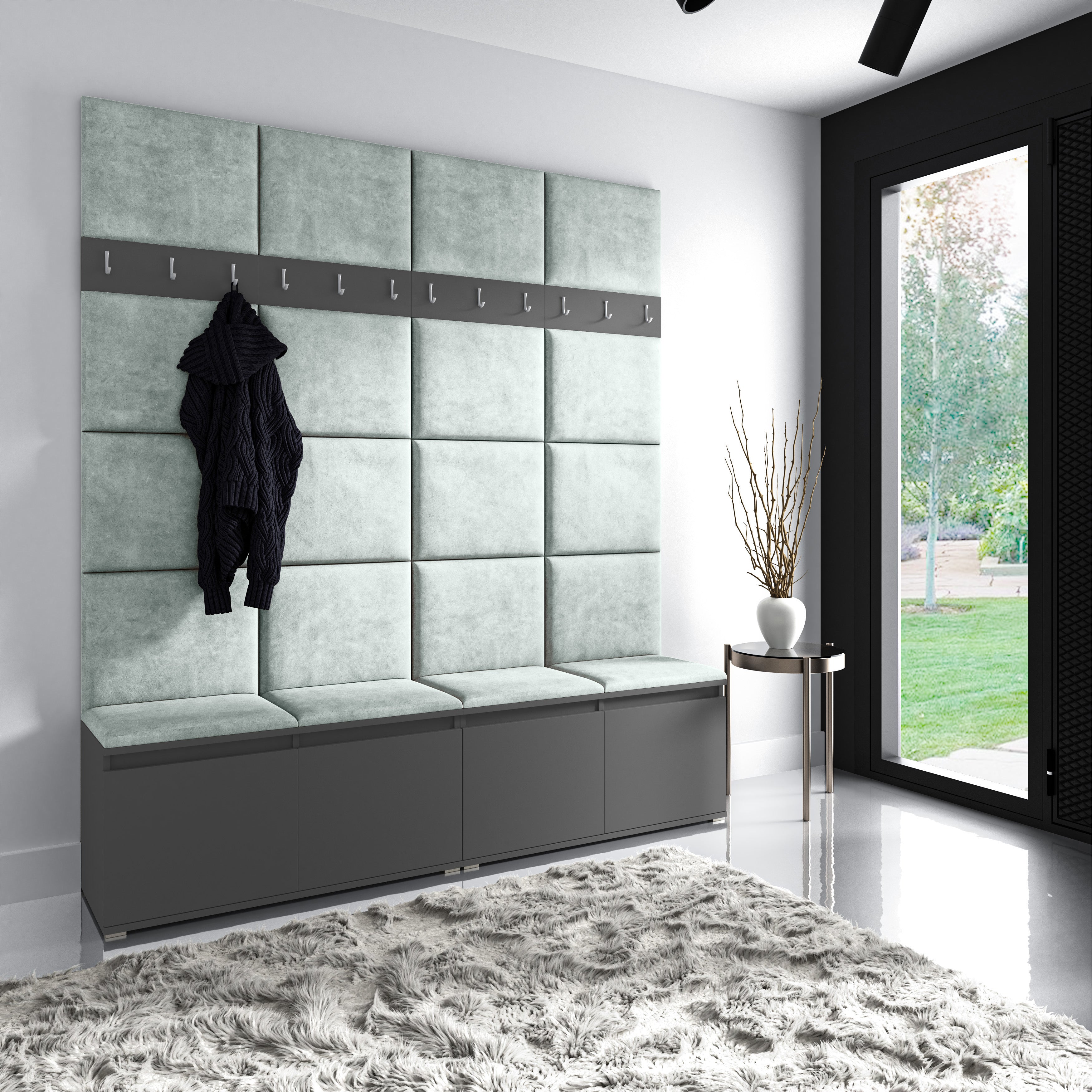 PK Emi 4 Hallway Wardrobe Graphite - Upholstered Panels in Various Colours