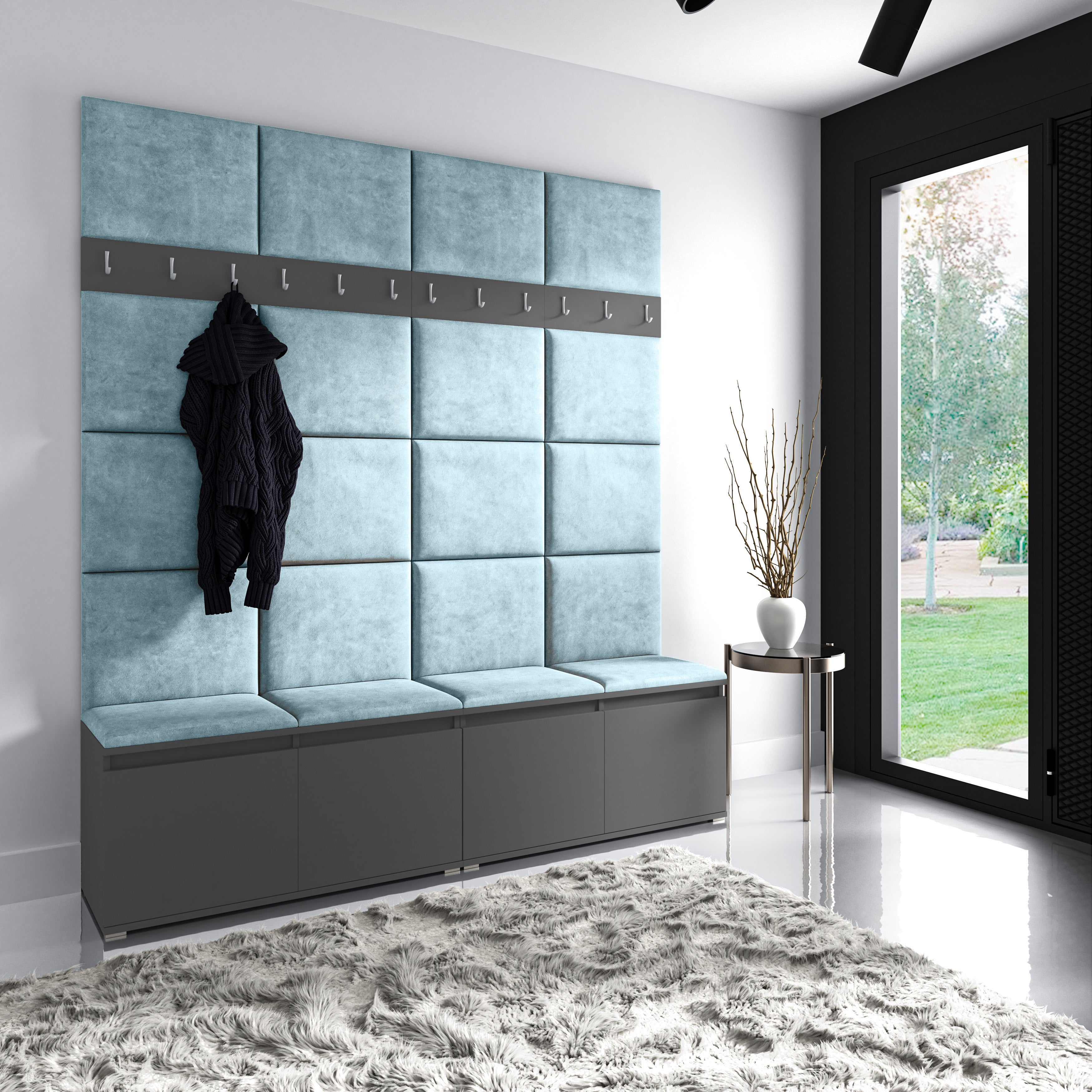 PK Emi 4 Hallway Wardrobe Graphite - Upholstered Panels in Various Colours