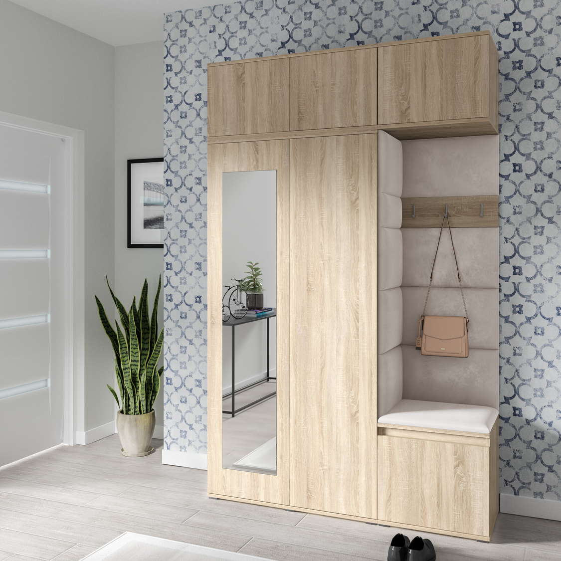 PK Emi 18 Hallway Wardrobe Sonoma Oak - Upholstered Panels in Various Colours