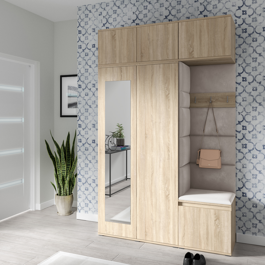 PK Emi 18 Hallway Wardrobe Sonoma Oak - Upholstered Panels in Various Colours