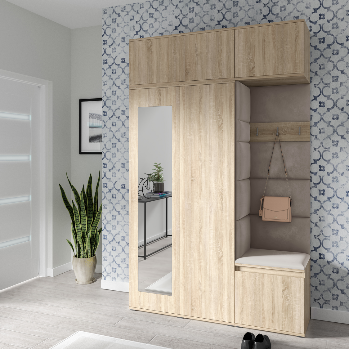 PK Emi 18 Hallway Wardrobe Sonoma Oak - Upholstered Panels in Various Colours