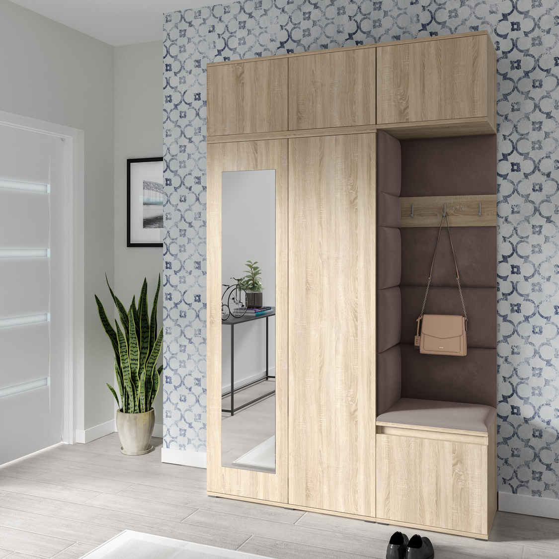 PK Emi 18 Hallway Wardrobe Sonoma Oak - Upholstered Panels in Various Colours