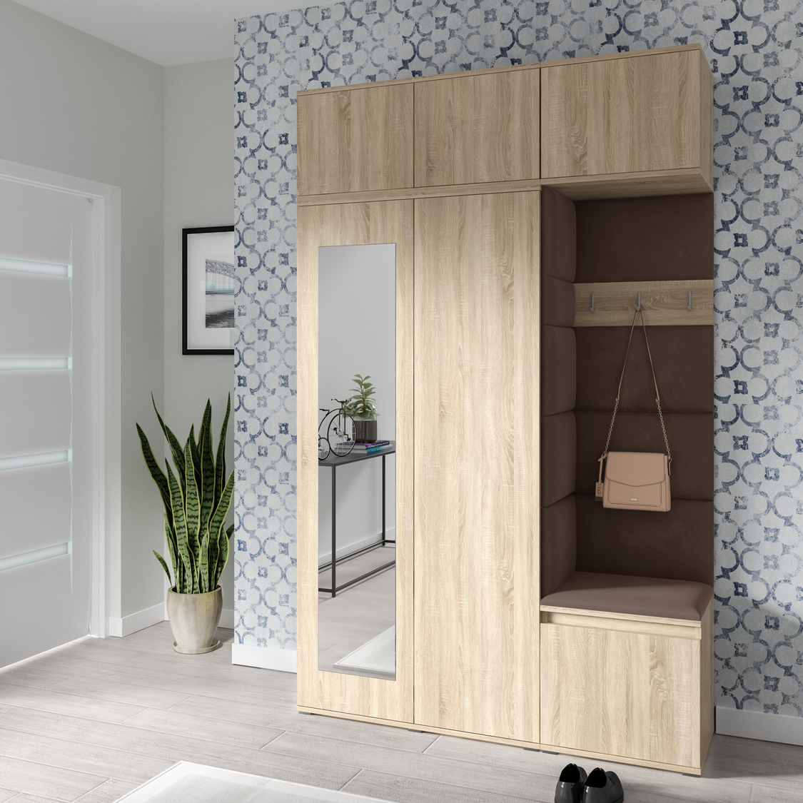 PK Emi 18 Hallway Wardrobe Sonoma Oak - Upholstered Panels in Various Colours