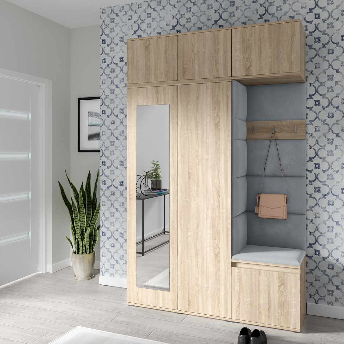PK Emi 18 Hallway Wardrobe Sonoma Oak - Upholstered Panels in Various Colours
