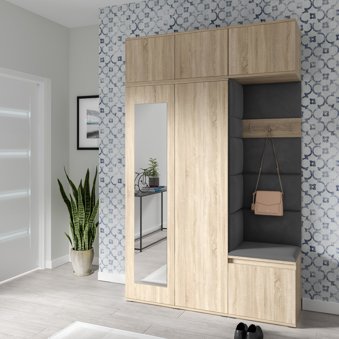 PK Emi 18 Hallway Wardrobe Sonoma Oak - Upholstered Panels in Various Colours