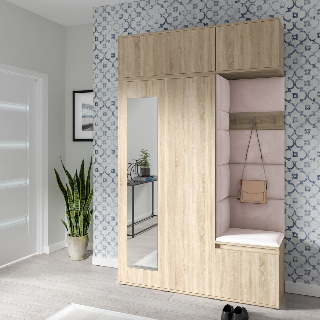 PK Emi 18 Hallway Wardrobe Sonoma Oak - Upholstered Panels in Various Colours