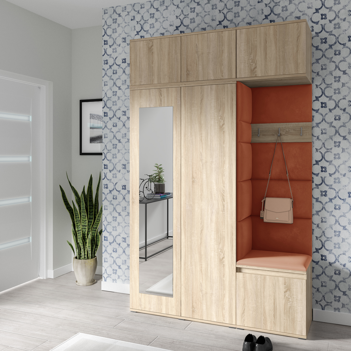 PK Emi 18 Hallway Wardrobe Sonoma Oak - Upholstered Panels in Various Colours
