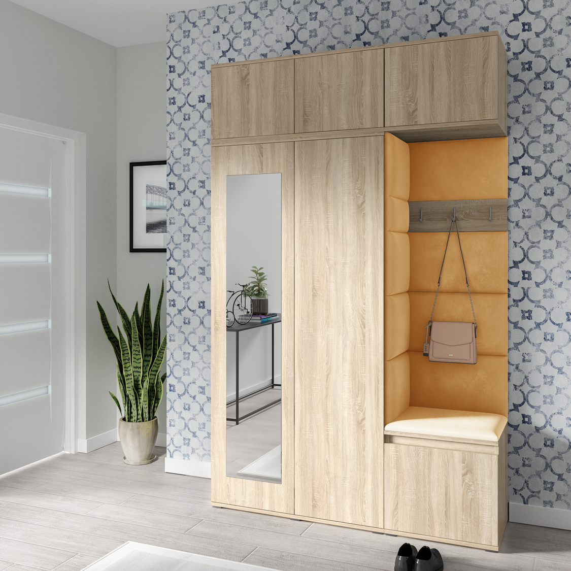 PK Emi 18 Hallway Wardrobe Sonoma Oak - Upholstered Panels in Various Colours