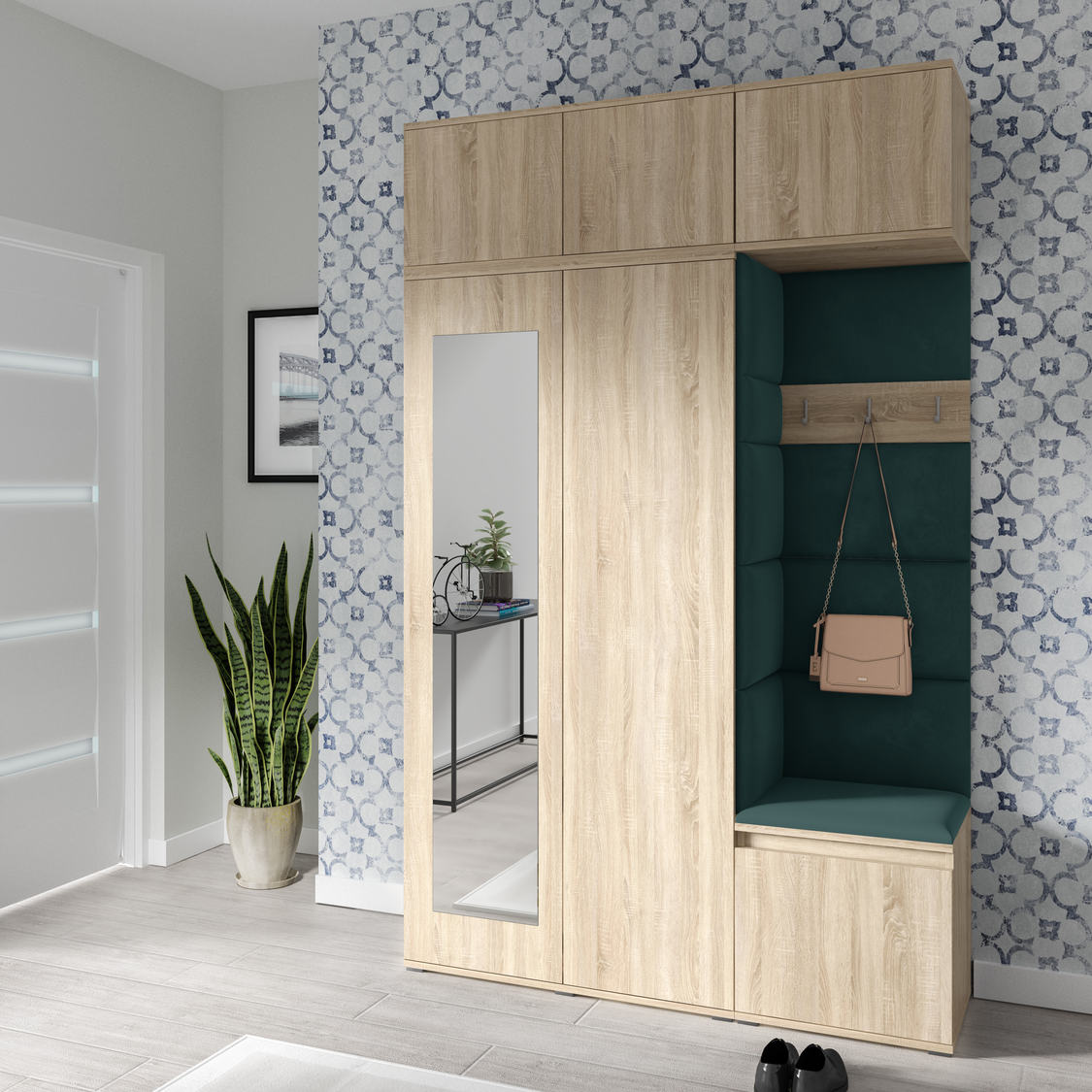 PK Emi 18 Hallway Wardrobe Sonoma Oak - Upholstered Panels in Various Colours