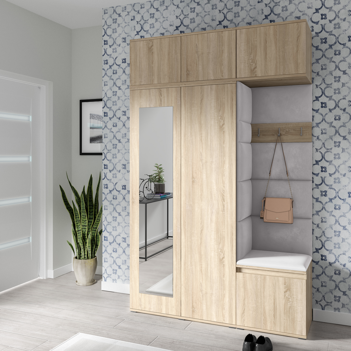 PK Emi 18 Hallway Wardrobe Sonoma Oak - Upholstered Panels in Various Colours