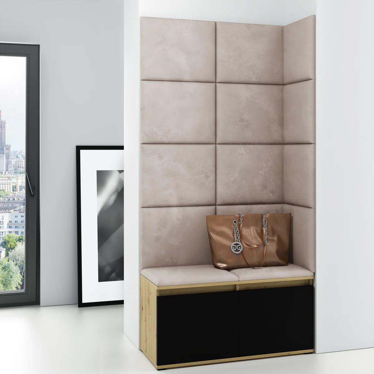 PK Emi 2 Hallway Wardrobe Artisan Oak/Black -Upholstered Panels in Various Colours