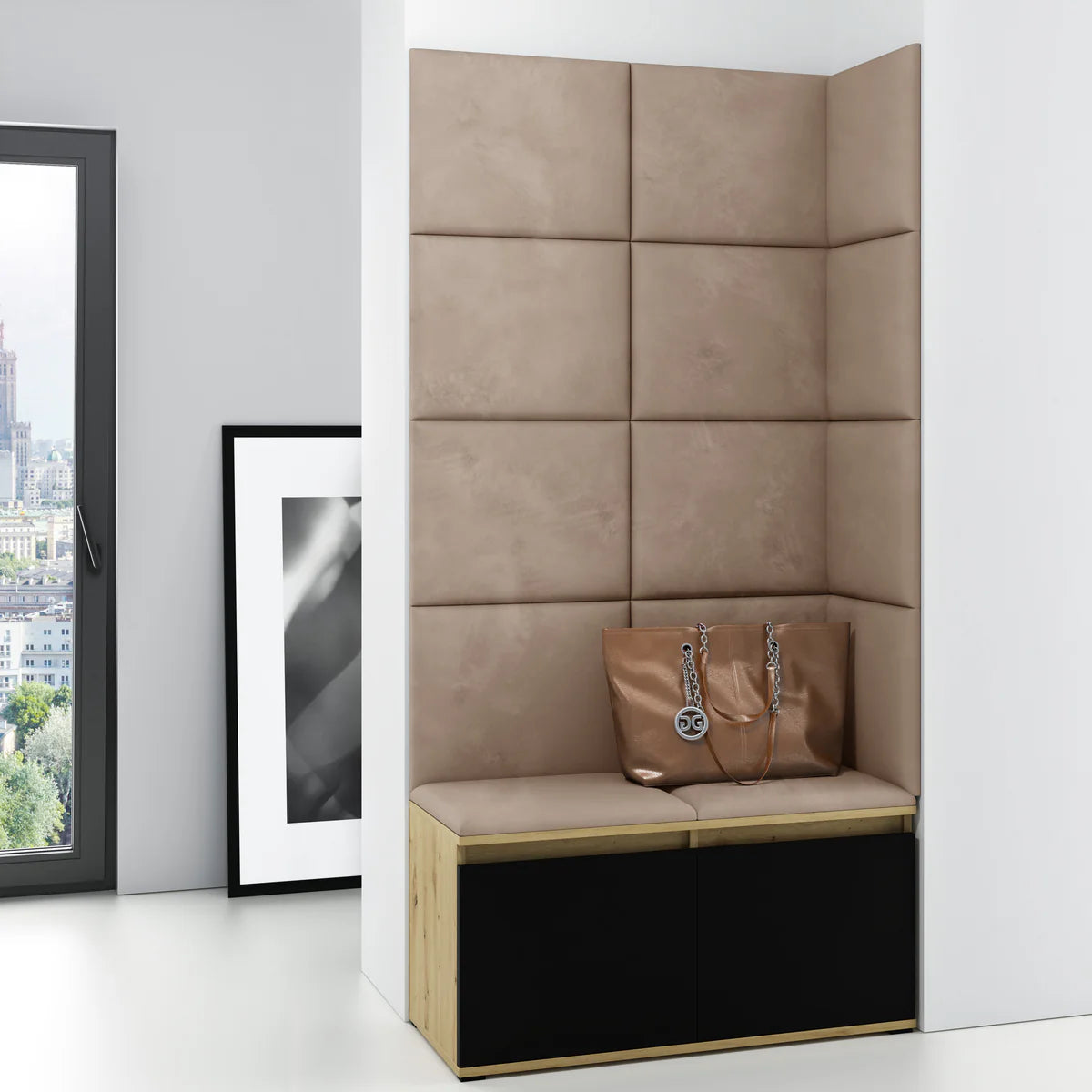 PK Emi 2 Hallway Wardrobe Artisan Oak/Black -Upholstered Panels in Various Colours