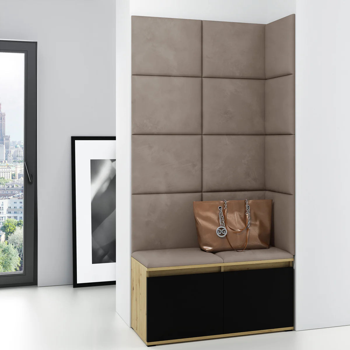 PK Emi 2 Hallway Wardrobe Artisan Oak/Black -Upholstered Panels in Various Colours