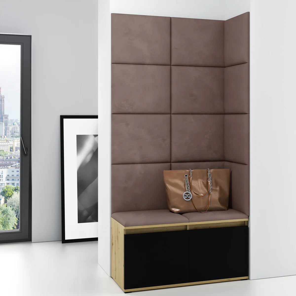 PK Emi 2 Hallway Wardrobe Artisan Oak/Black -Upholstered Panels in Various Colours