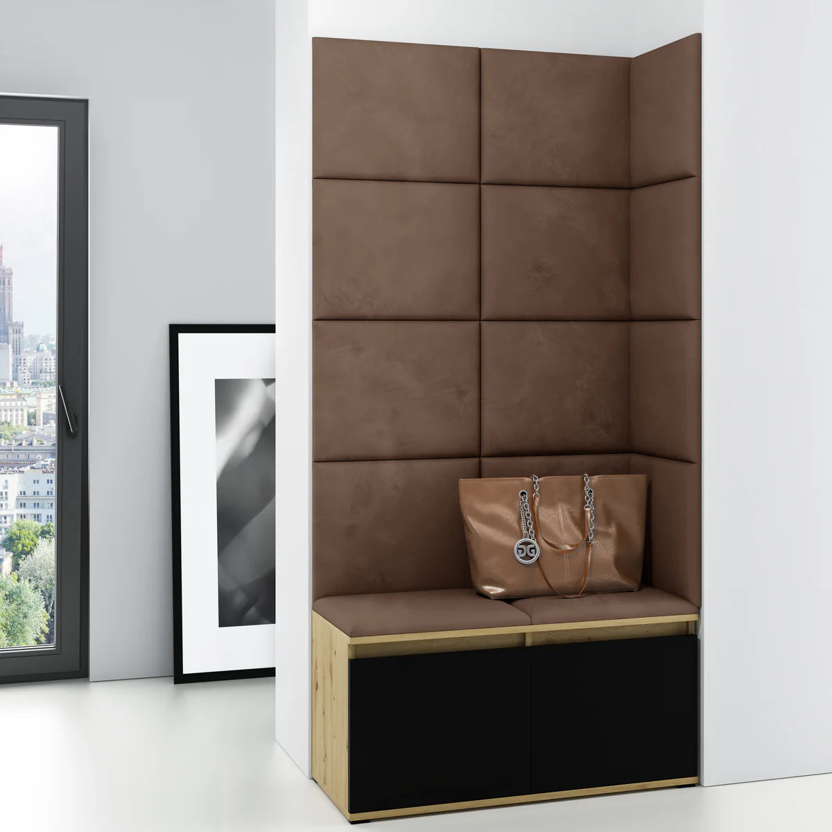 PK Emi 2 Hallway Wardrobe Artisan Oak/Black -Upholstered Panels in Various Colours