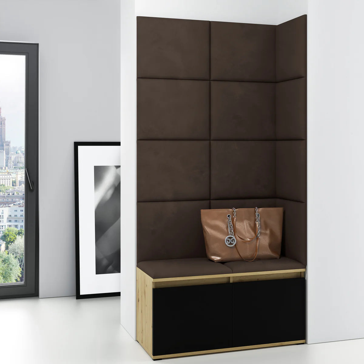 PK Emi 2 Hallway Wardrobe Artisan Oak/Black -Upholstered Panels in Various Colours
