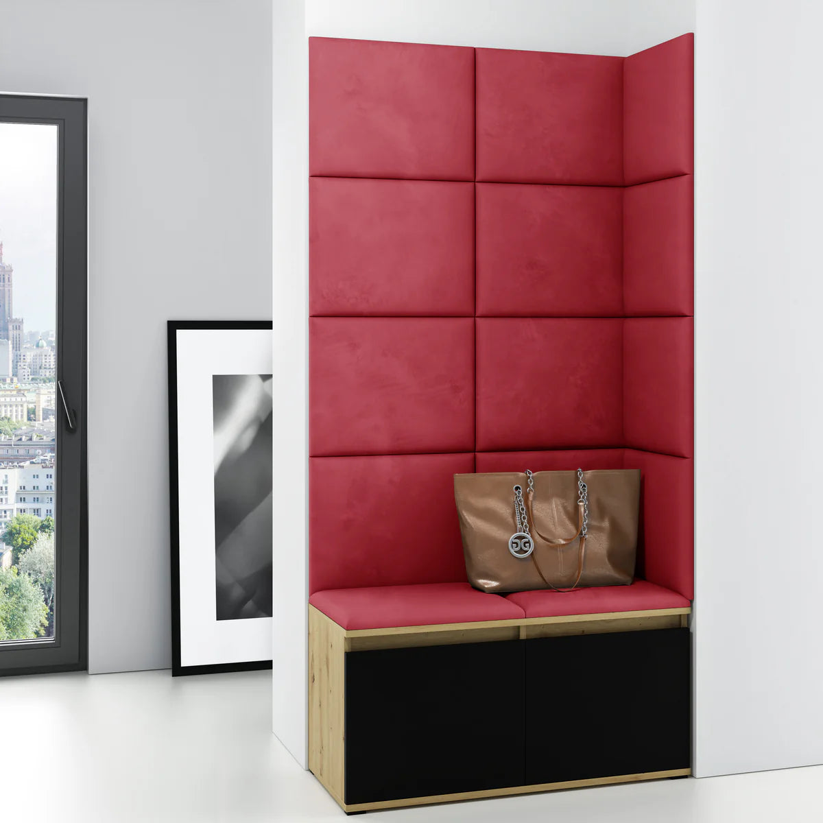 PK Emi 2 Hallway Wardrobe Artisan Oak/Black -Upholstered Panels in Various Colours