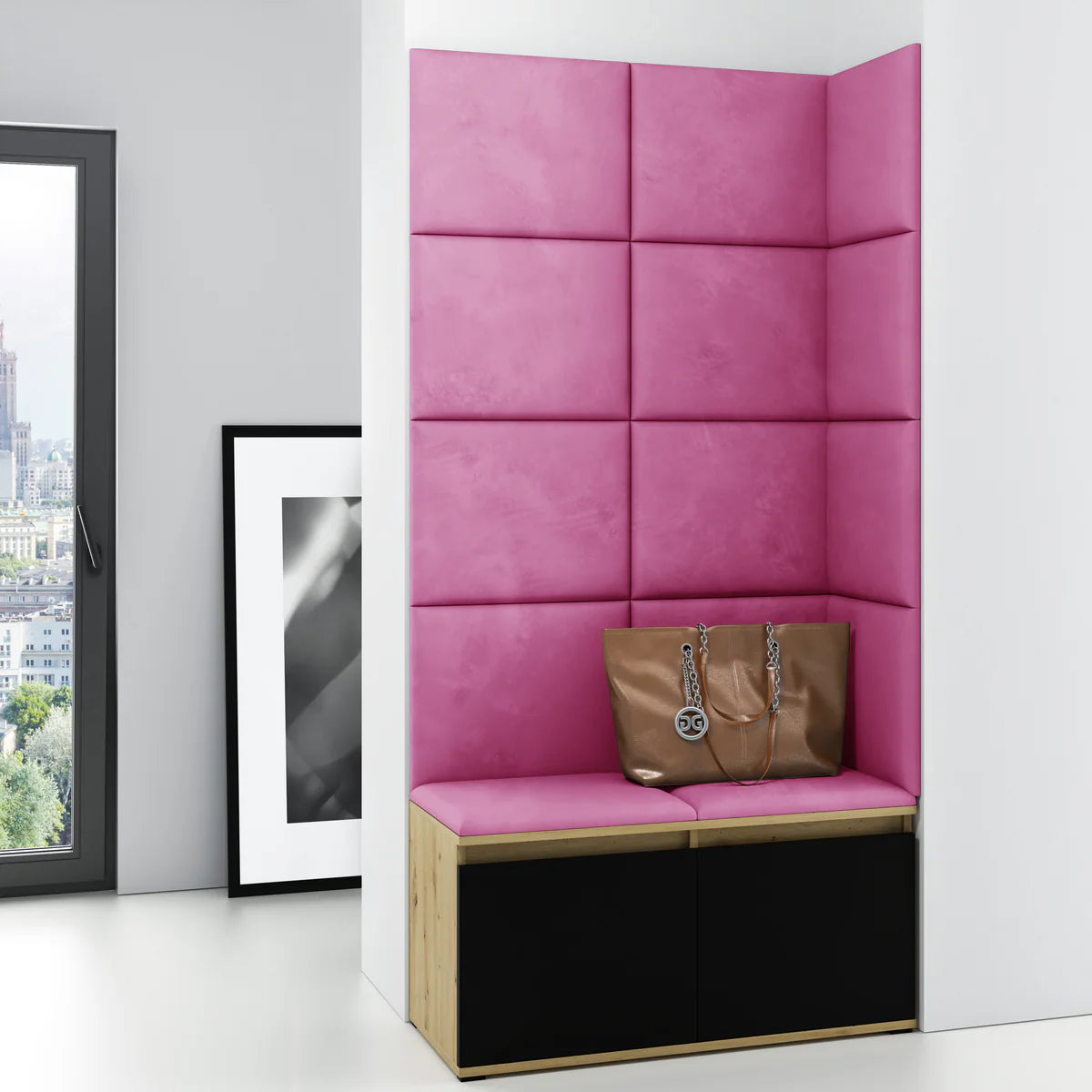 PK Emi 2 Hallway Wardrobe Artisan Oak/Black -Upholstered Panels in Various Colours