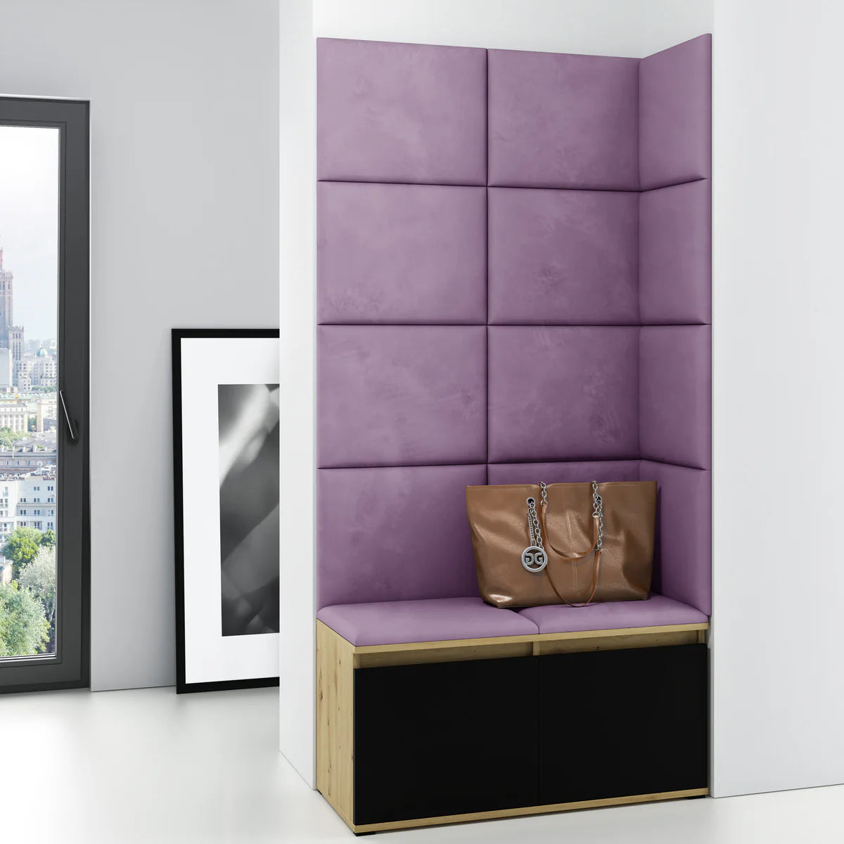 PK Emi 2 Hallway Wardrobe Artisan Oak/Black -Upholstered Panels in Various Colours