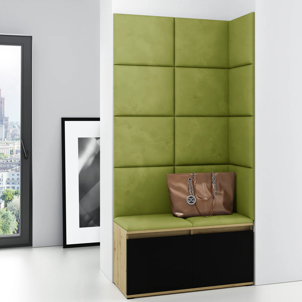 PK Emi 2 Hallway Wardrobe Artisan Oak/Black -Upholstered Panels in Various Colours