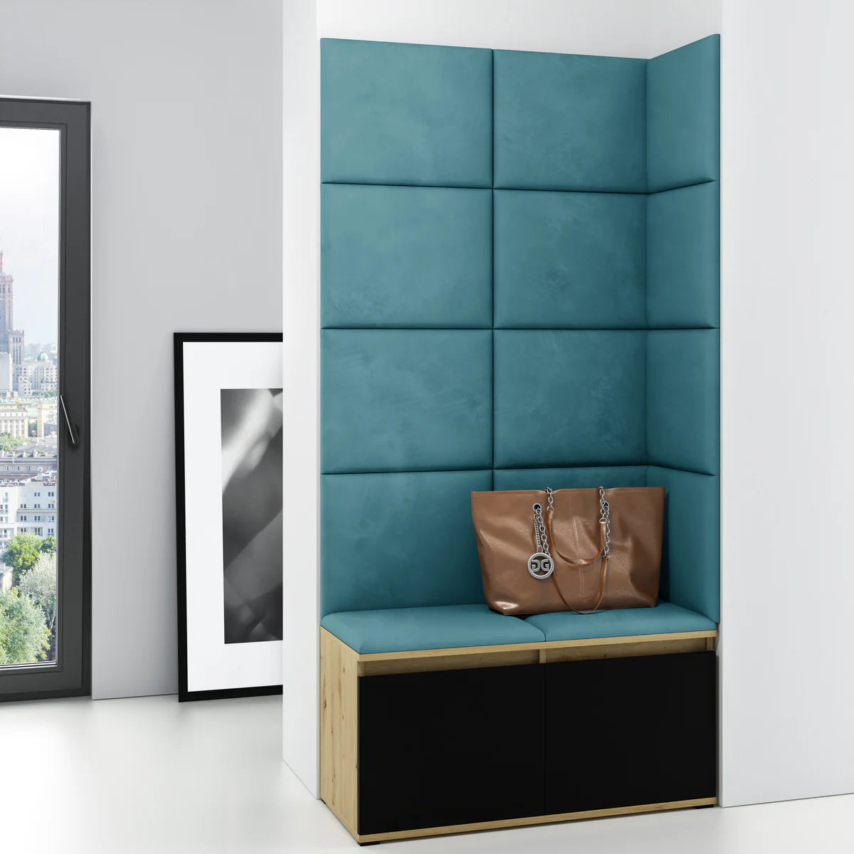 PK Emi 2 Hallway Wardrobe Artisan Oak/Black -Upholstered Panels in Various Colours