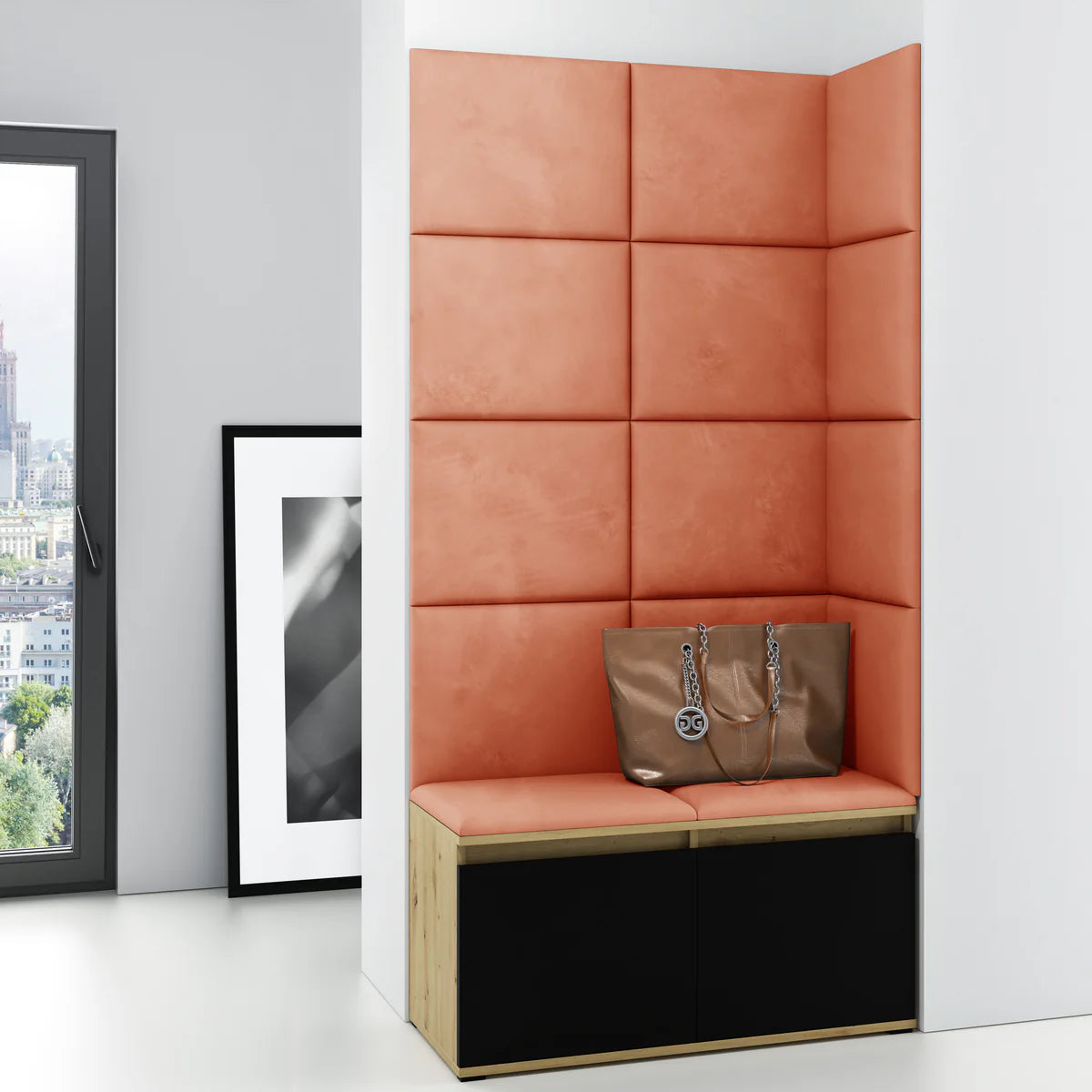 PK Emi 2 Hallway Wardrobe Artisan Oak/Black -Upholstered Panels in Various Colours