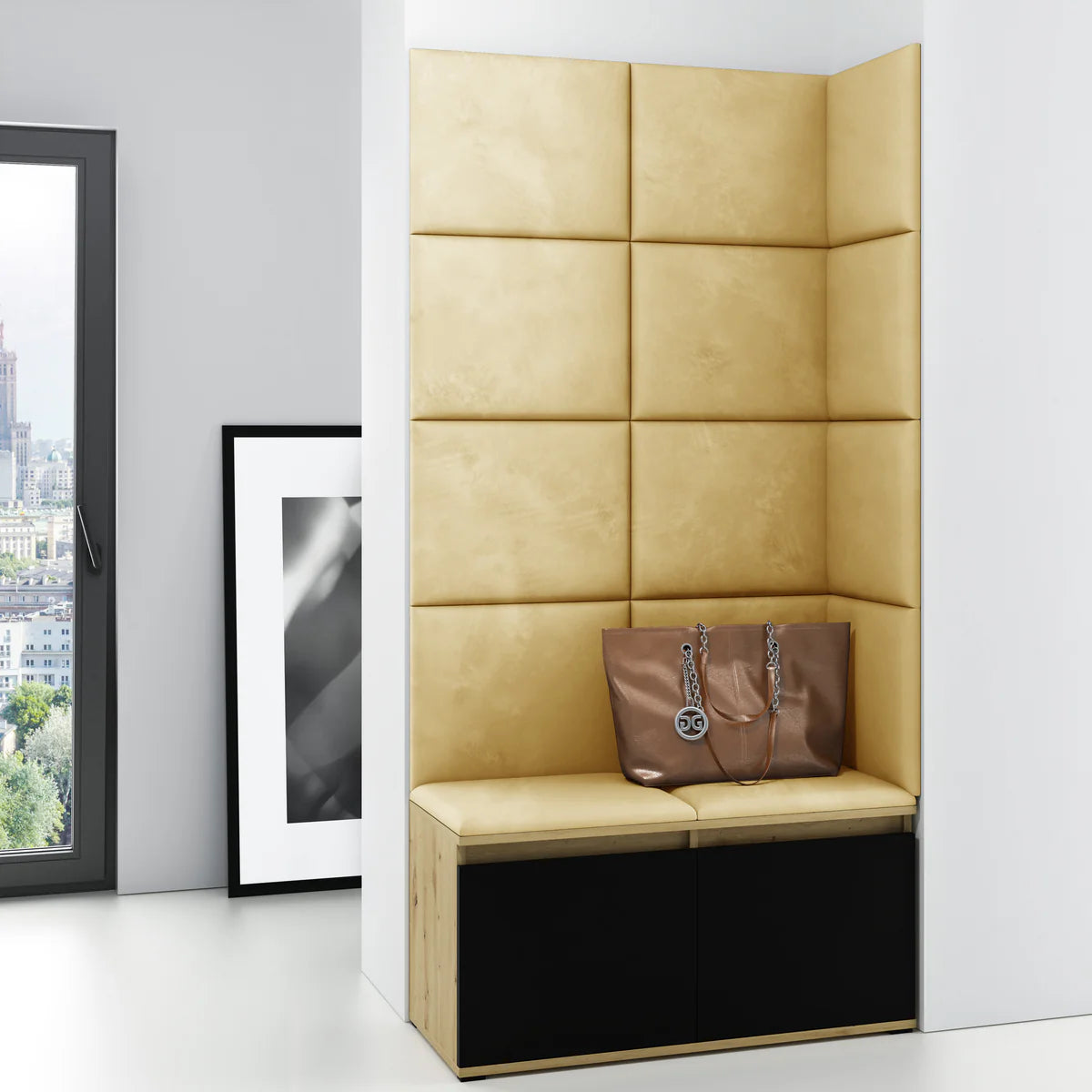 PK Emi 2 Hallway Wardrobe Artisan Oak/Black -Upholstered Panels in Various Colours