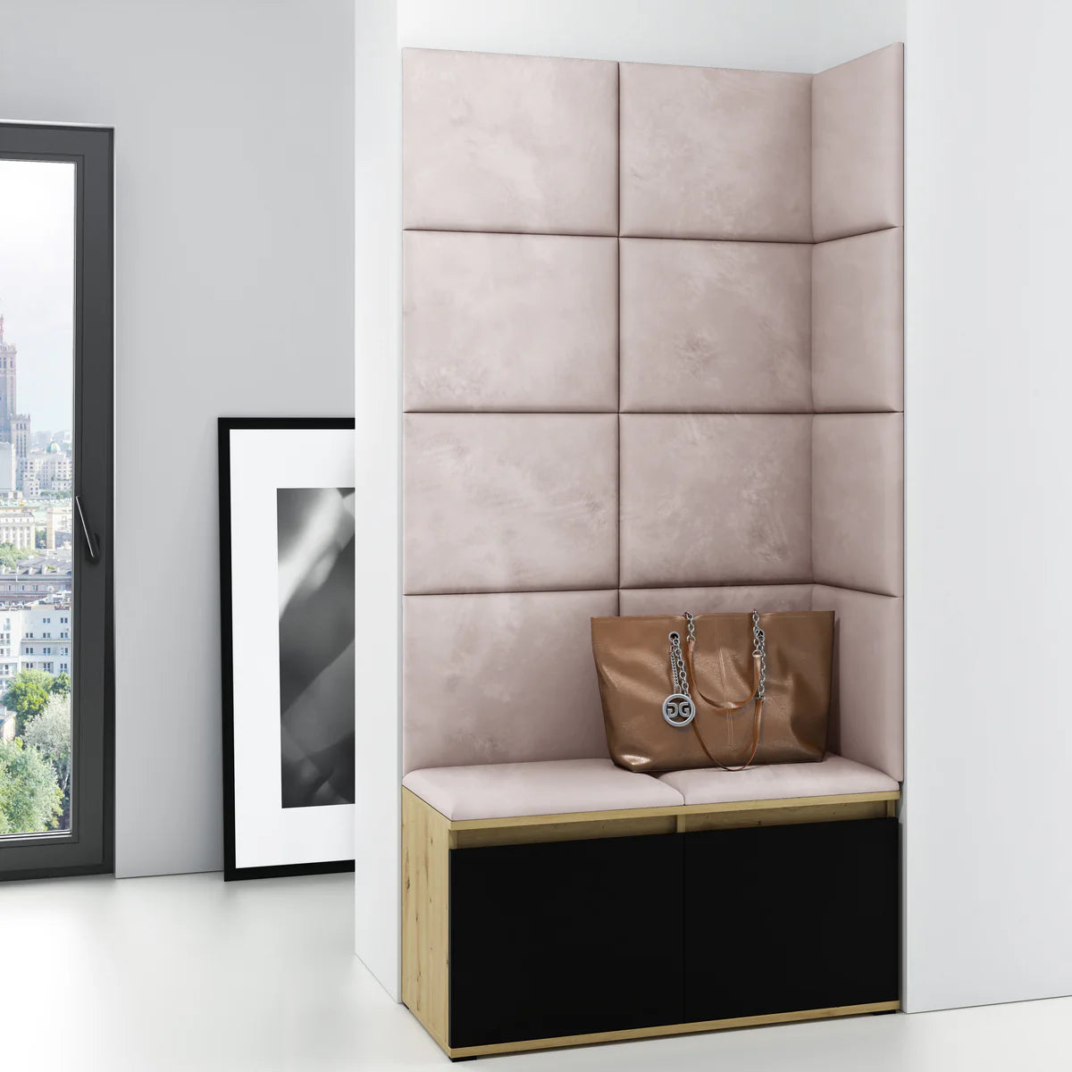 PK Emi 2 Hallway Wardrobe Artisan Oak/Black -Upholstered Panels in Various Colours